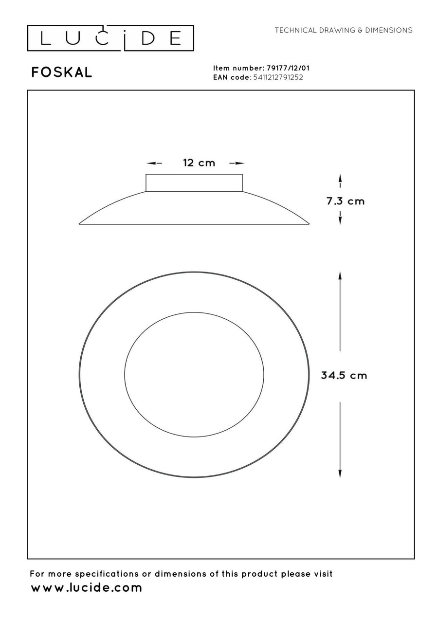 Lucide FOSKAL LED-plafondlamp Ø 34,5 cm, 12 W, messing