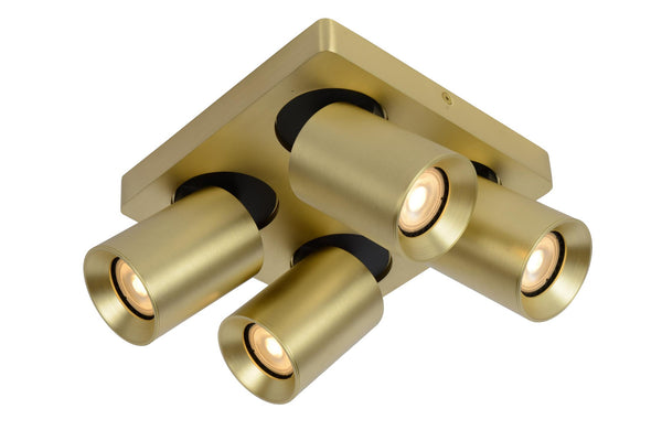 Lucide NIGEL dimbare LED-plafondspot 4 × GU10, 4 × 5 W, 2200–3000 K, matgoud / messing