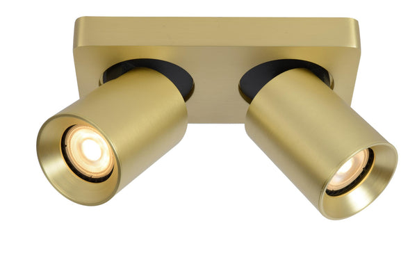 Lucide NIGEL dimbare LED-plafondspot 2 × GU10, 2 × 5 W, 2200–3000 K, matgoud / messing