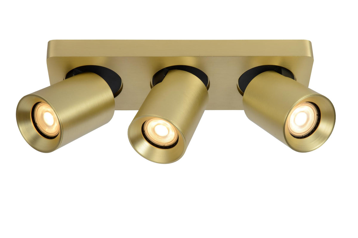 Lucide NIGEL dimbare LED-plafondspot 3 × GU10, 3 × 5 W, 2200–3000 K, matgoud / messing