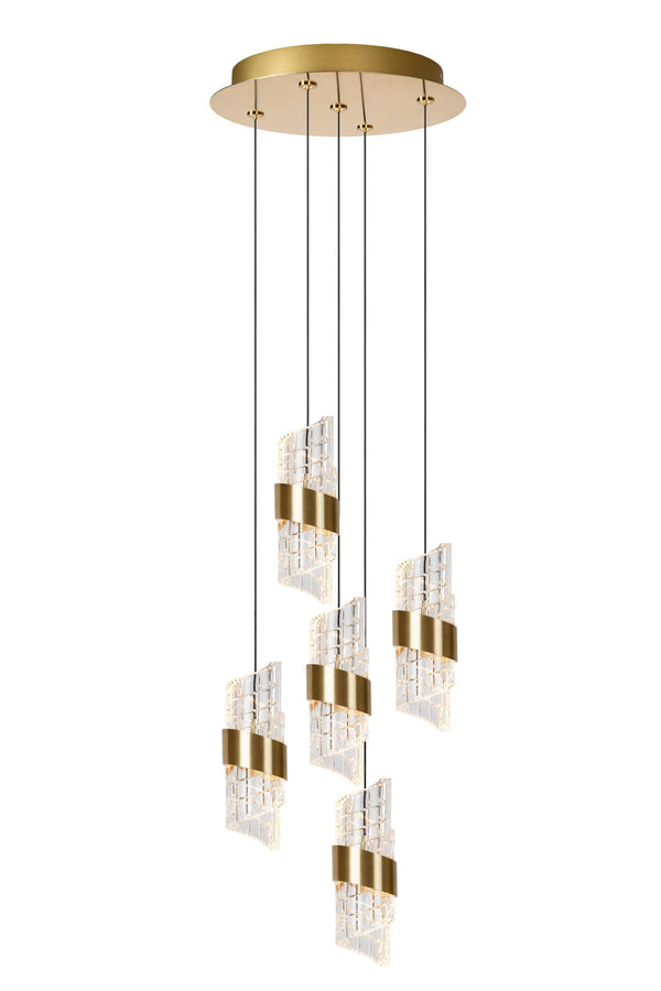 Lucide KLIGANDE dimbare LED-hanglamp Ø 30 cm, 5 × 8 W, matgoud / messing