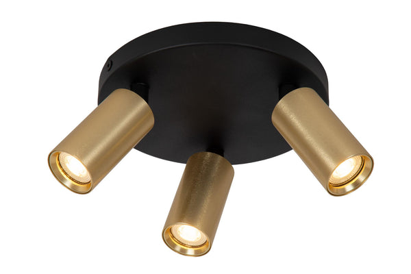 Lucide RITMO plafondspot Ø 18 cm, 3 × GU10, matgoud / messing