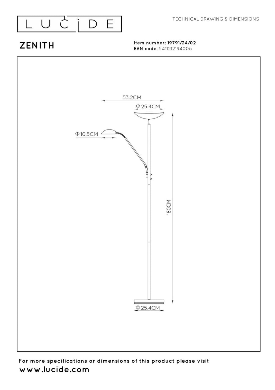 Lucide ZENITH dimbare LED-leesvloerlamp matgoud / messing
