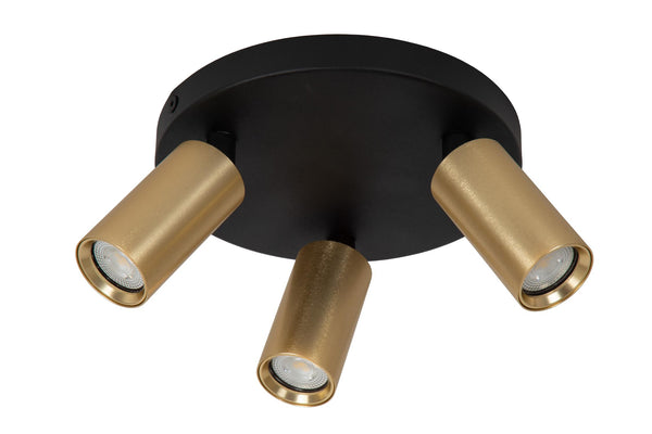 Lucide RITMO plafondspot Ø 18 cm, 3 × GU10, matgoud / messing