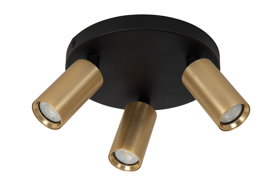 Lucide RITMO plafondspot Ø 18 cm, 3 × GU10, matgoud / messing