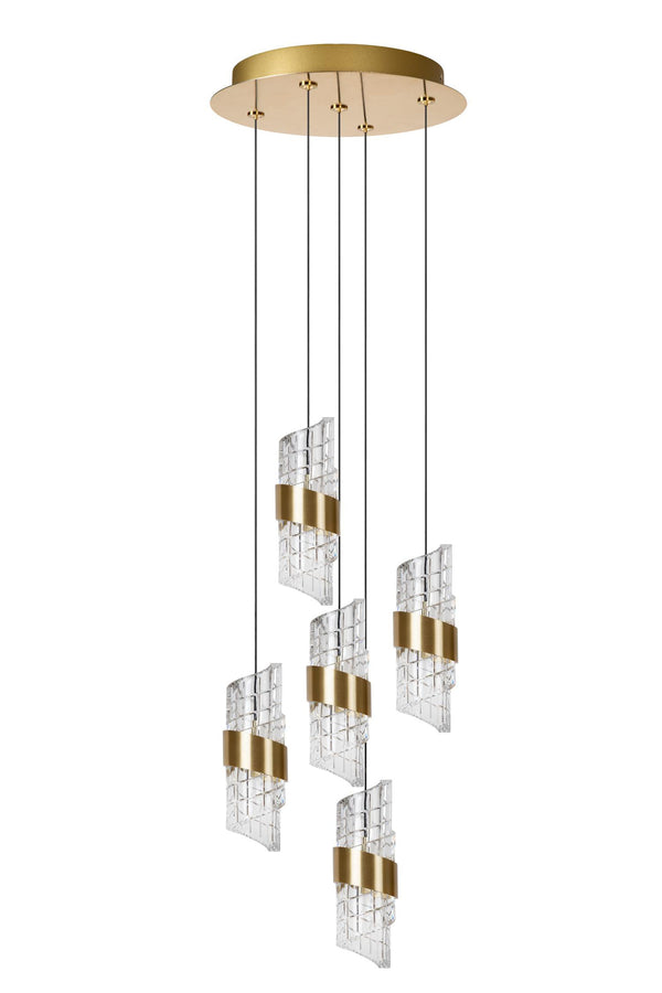 Lucide KLIGANDE dimbare LED-hanglamp Ø 30 cm, 5 × 8 W, matgoud / messing