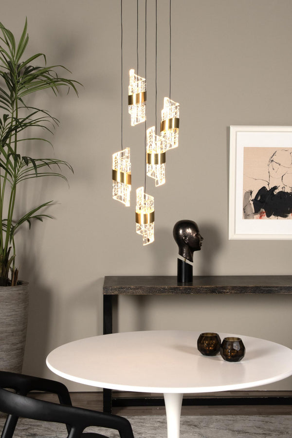Lucide KLIGANDE dimbare LED-hanglamp Ø 30 cm, 5 × 8 W, matgoud / messing