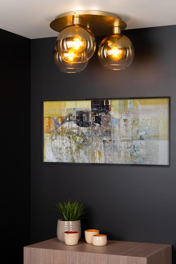 Lucide MARIUS plafondlamp 3 × E27, matgoud / messing