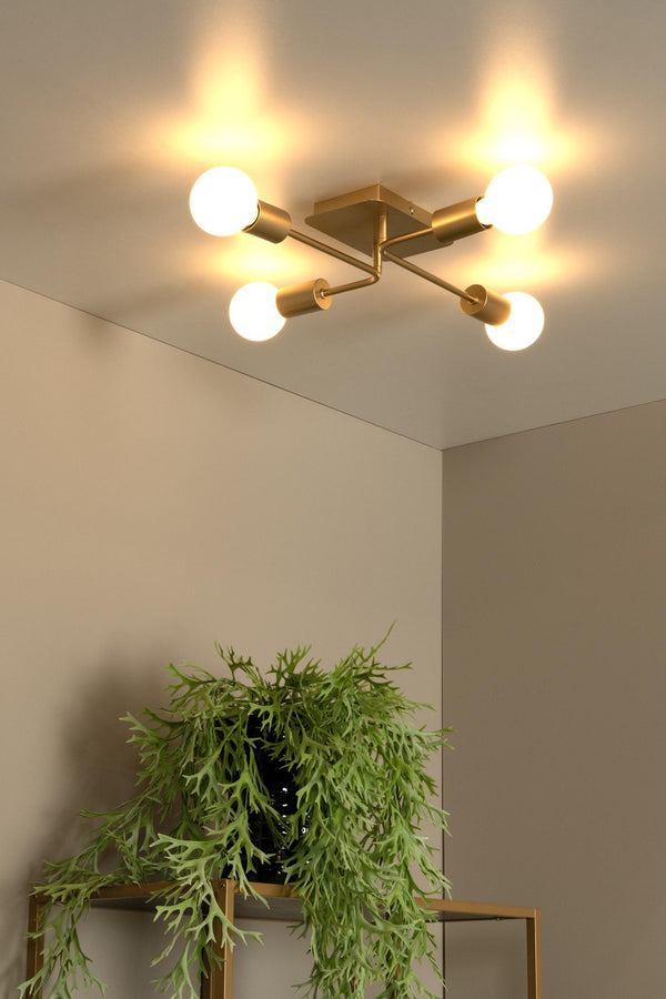 Lucide LESTER plafondlamp 4 × E27, matgoud / messing