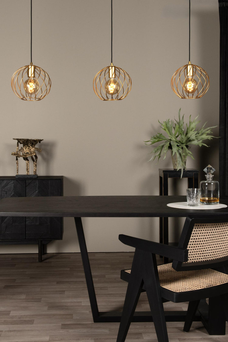 Lucide DANZA hanglamp 3 × E27, matgoud / messing