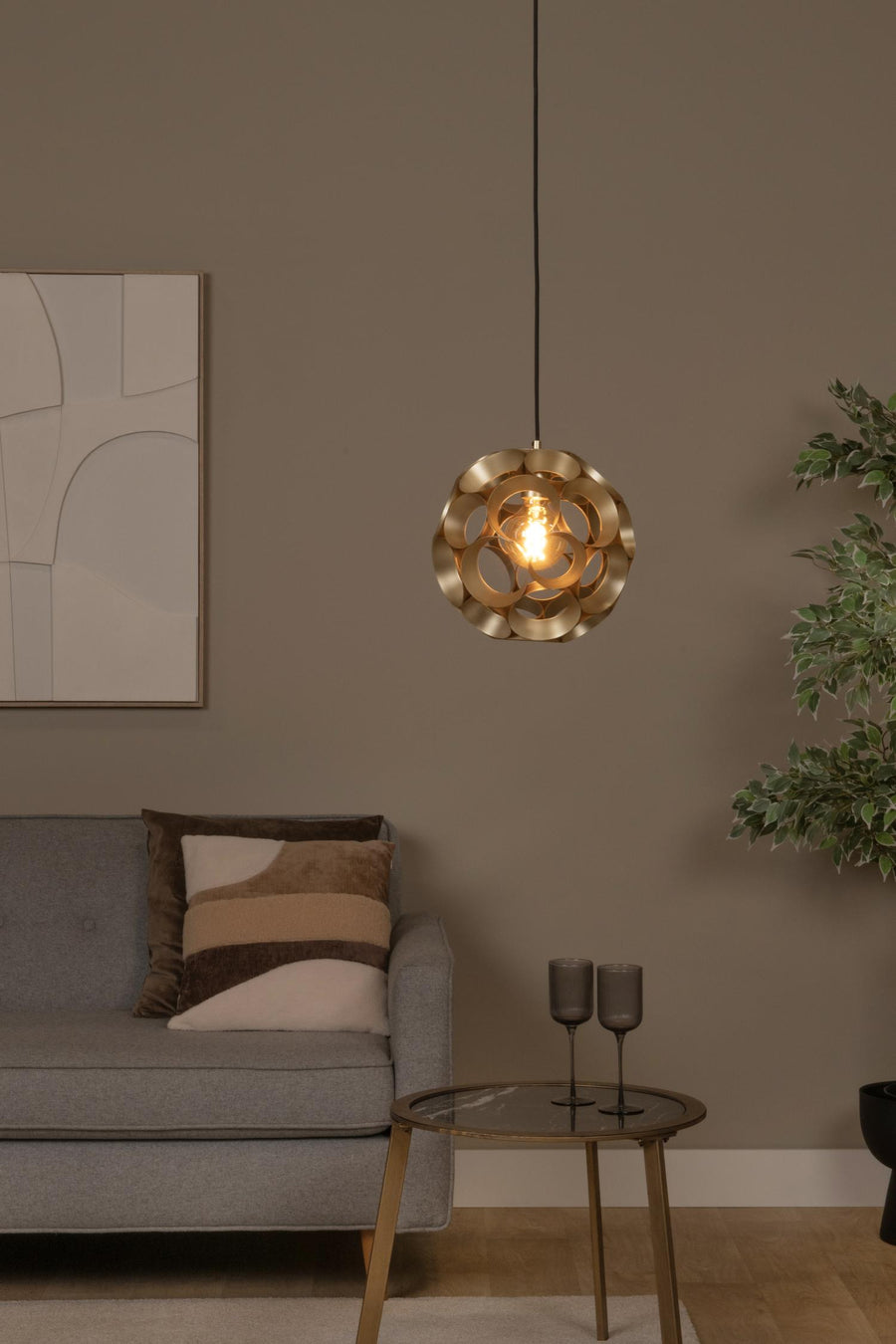 Lucide HANNELORE hanglamp Ø 30 cm, E27, matgoud / messing