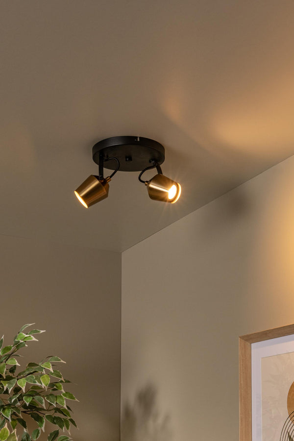 Lucide EMILE plafondspot Ø 20 cm, 2 × GU10, matgoud / messing