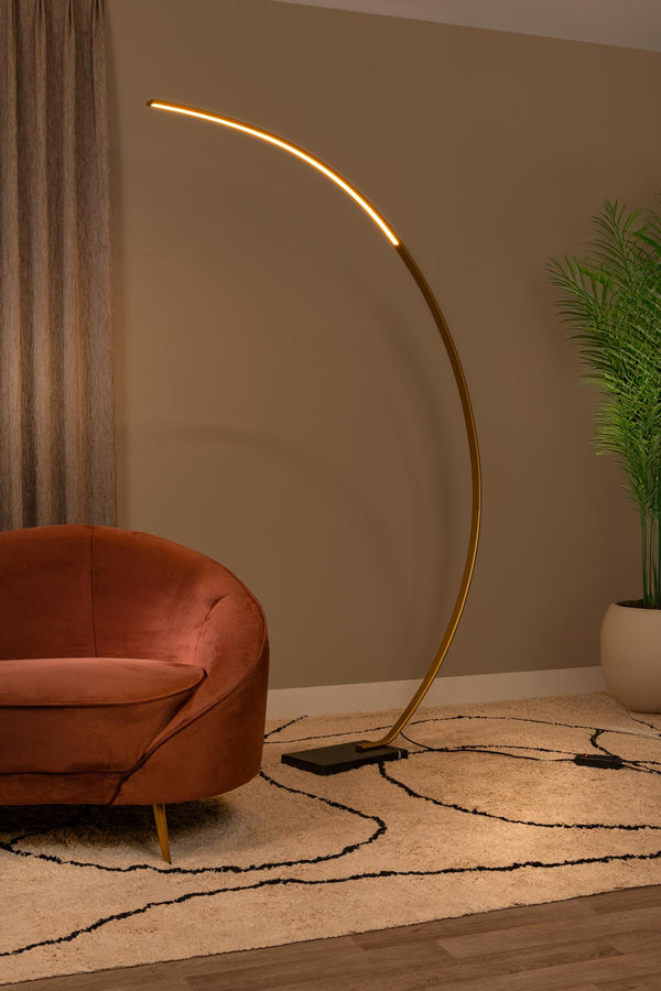 Lucide CURVE dimbare LED-booglamp 15 W, matgoud / messing