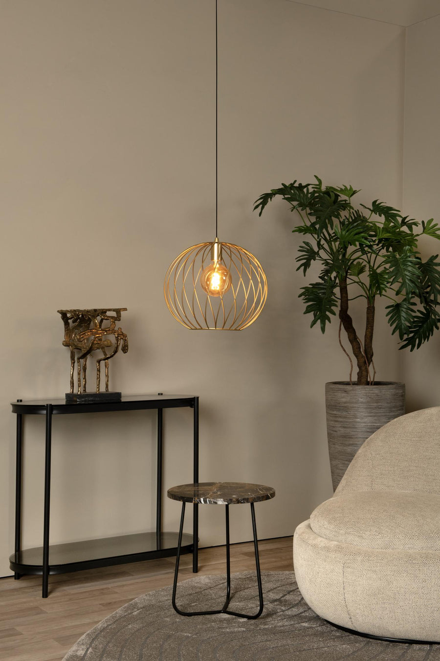 Lucide DANZA hanglamp Ø 40 cm, E27, matgoud / messing