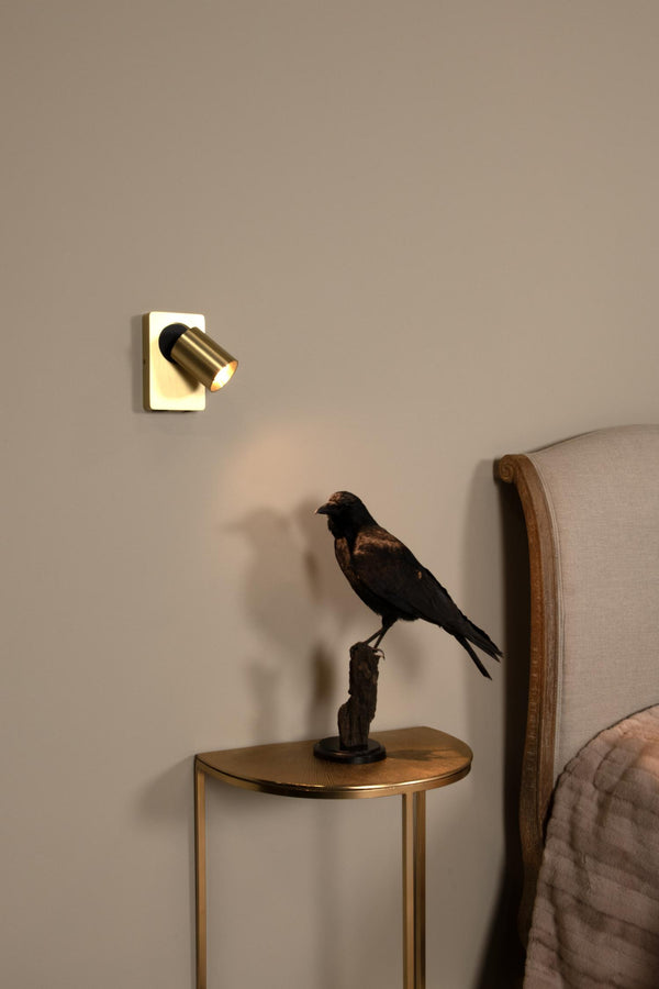 Lucide NIGEL LED-nachtlampje met USB-poort, GU10, 5 W, 2200–3000 K, matgoud / messing