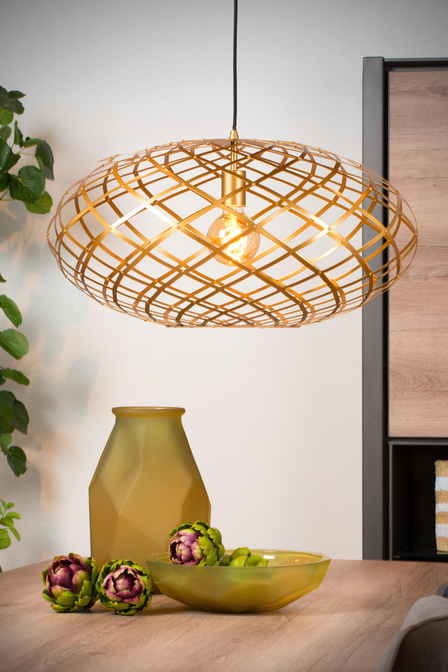 Lucide WOLFRAM hanglamp Ø 65 cm, E27, matgoud / messing
