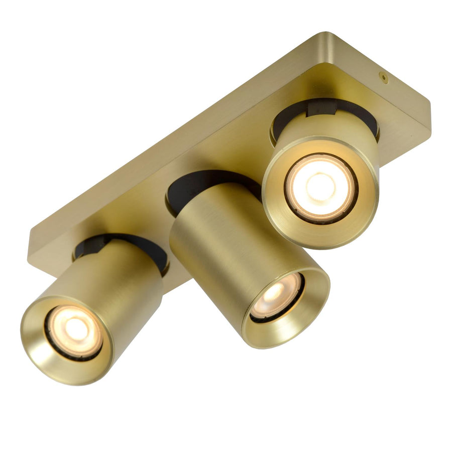 Lucide NIGEL dimbare LED-plafondspot 3 × GU10, 3 × 5 W, 2200–3000 K, matgoud / messing