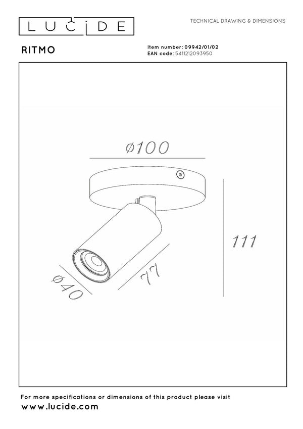 Lucide RITMO plafondspot Ø 10 cm, GU10, matgoud / messing