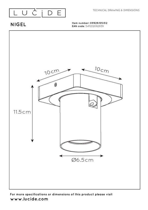 Lucide NIGEL dimbare LED-plafondspot GU10, 5 W, 2200–3000 K, matgoud / messing