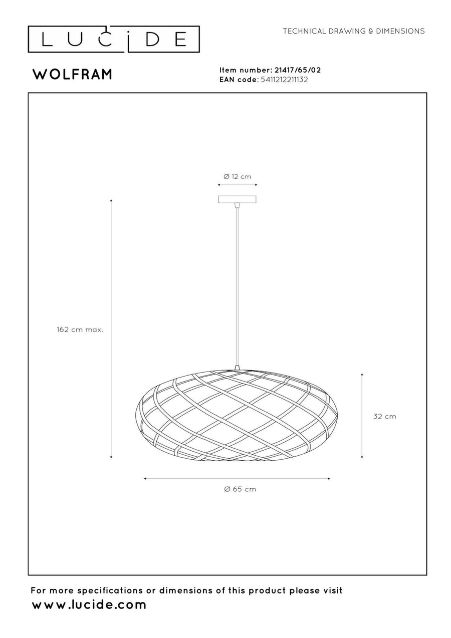 Lucide WOLFRAM hanglamp Ø 65 cm, E27, matgoud / messing