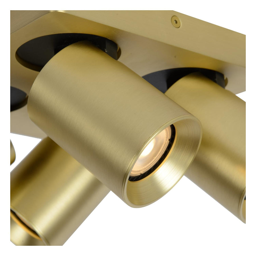 Lucide NIGEL dimbare LED-plafondspot 4 × GU10, 4 × 5 W, 2200–3000 K, matgoud / messing