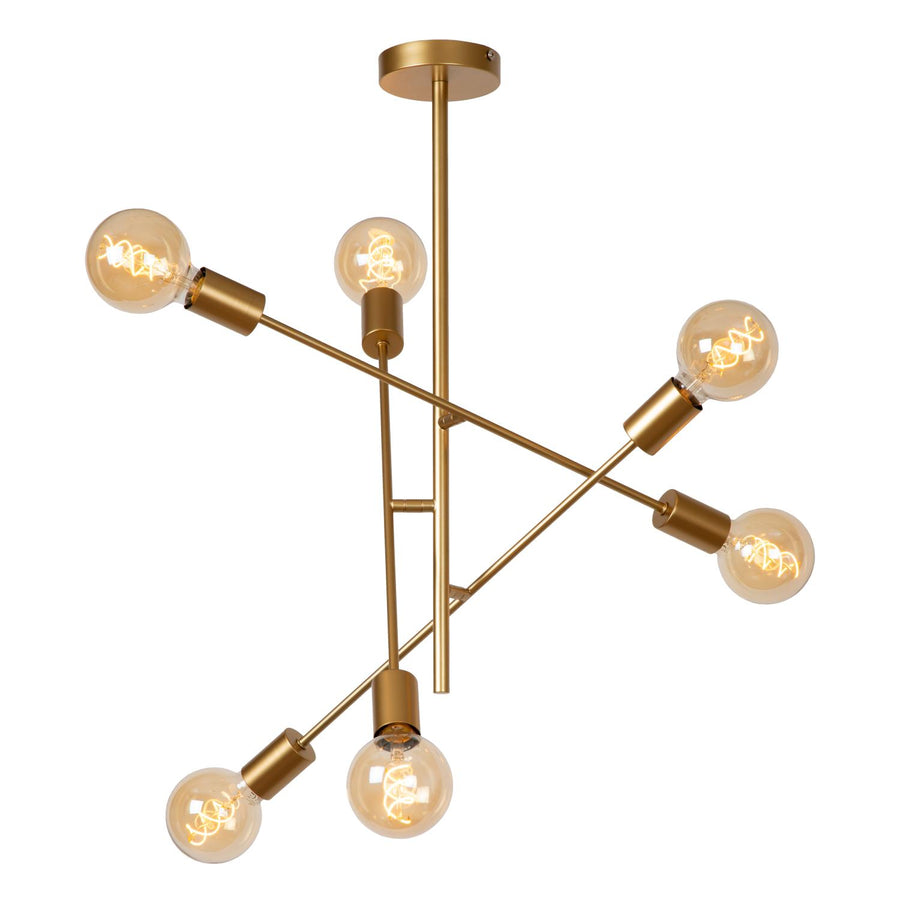 Lucide LESTER plafondlamp 6 × E27, matgoud / messing