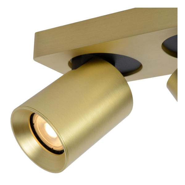 Lucide NIGEL dimbare LED-plafondspot 2 × GU10, 2 × 5 W, 2200–3000 K, matgoud / messing