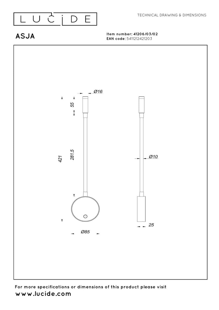 Lucide ASJA oplaadbare LED-wandspot met 3 dimstanden, 3 W, matgoud / messing