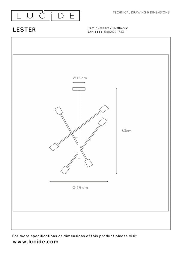 Lucide LESTER plafondlamp 6 × E27, matgoud / messing