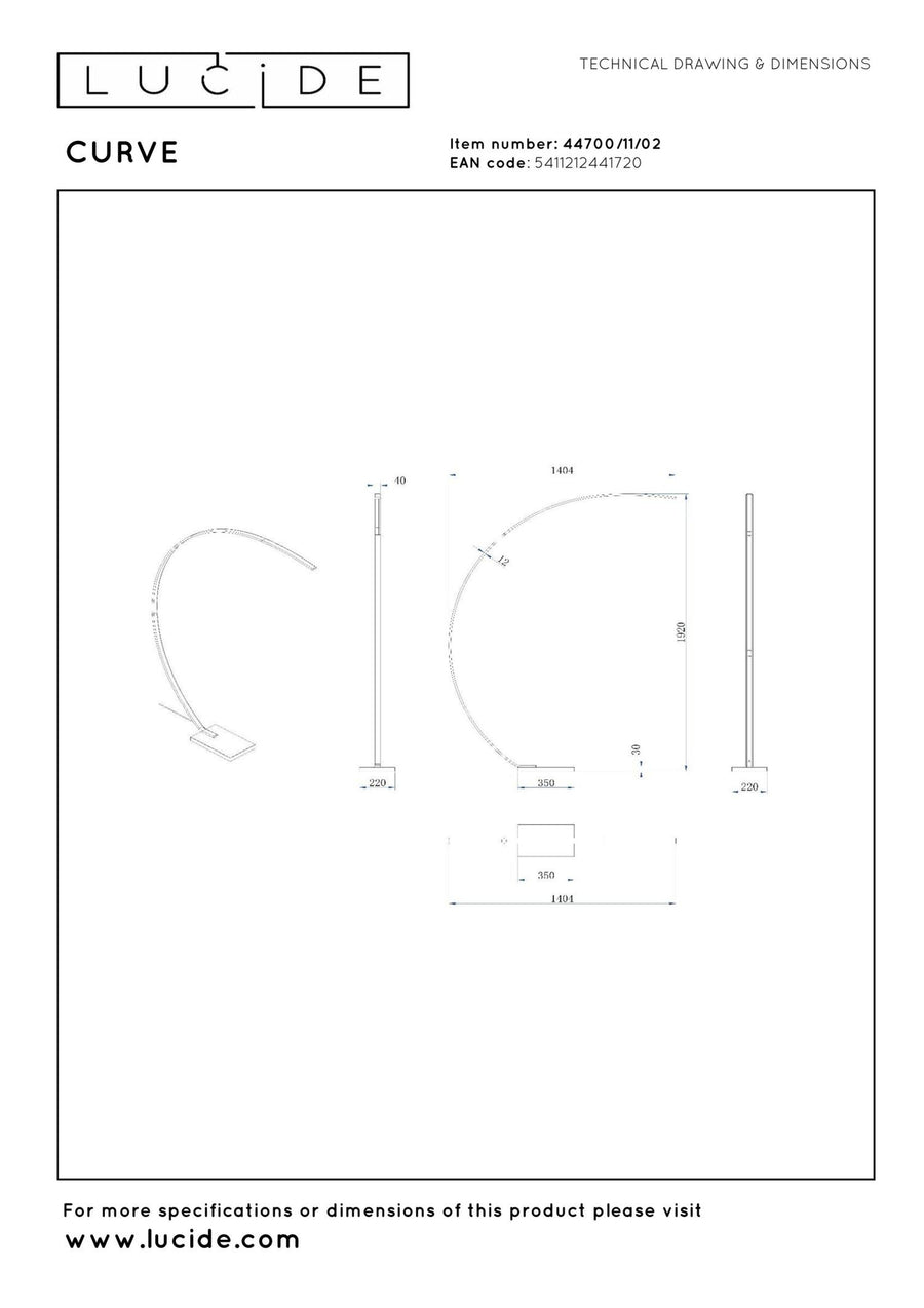 Lucide CURVE dimbare LED-booglamp 15 W, matgoud / messing