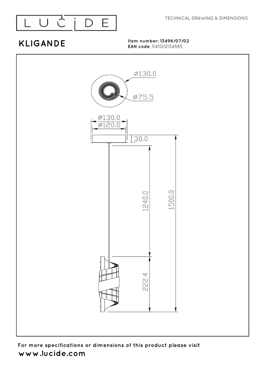Lucide KLIGANDE LED-hanglamp Ø 13 cm, 9 W, matgoud / messing
