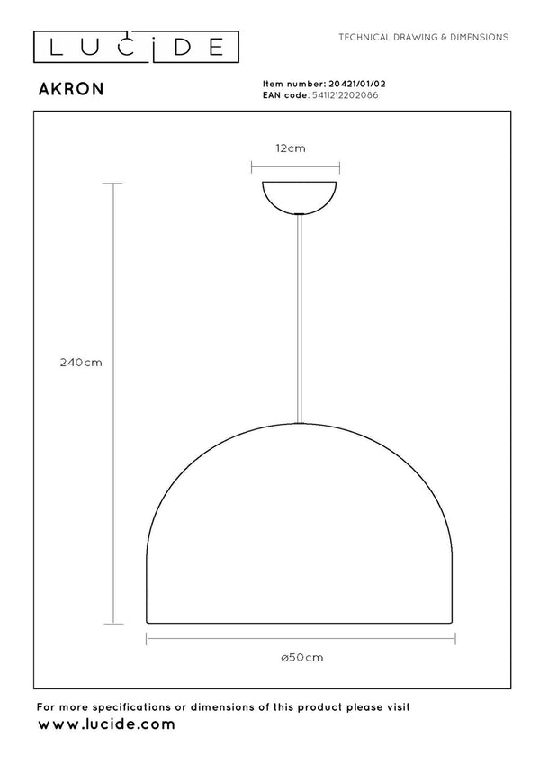 Lucide AKRON hanglamp Ø 50 cm, E27, matgoud / messing