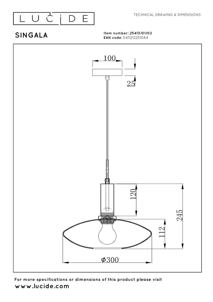 Lucide SINGALA hanglamp Ø 30 cm, E27, matgoud / messing