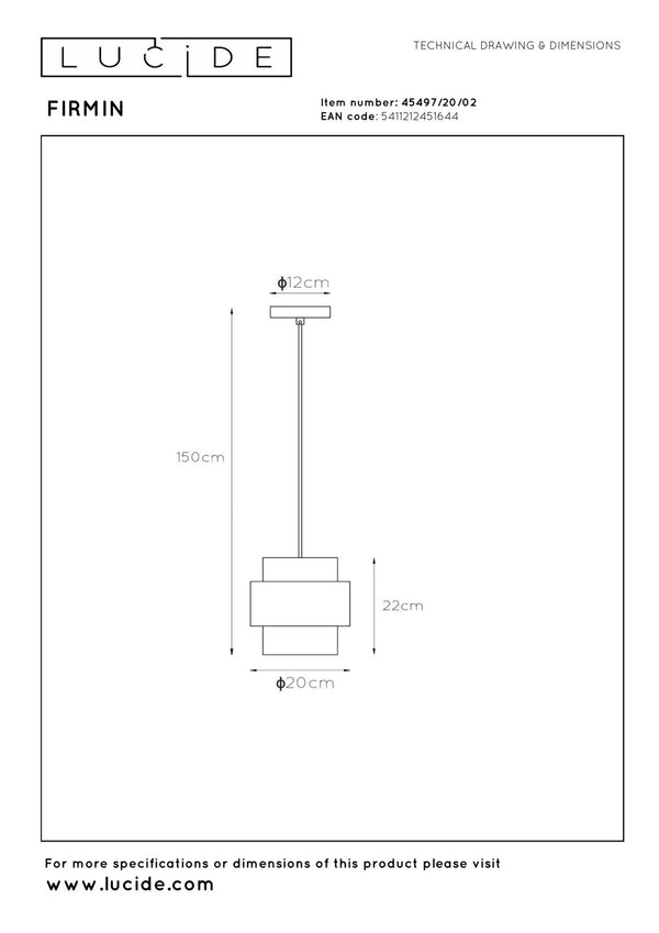 Lucide FIRMIN hanglamp Ø 20 cm, E27, matgoud / messing