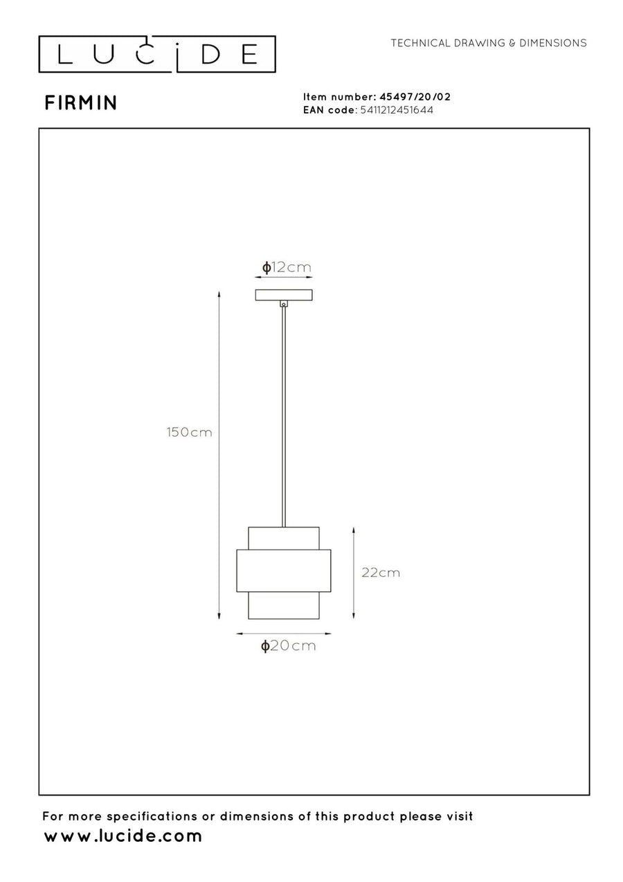 Lucide FIRMIN hanglamp Ø 20 cm, E27, matgoud / messing