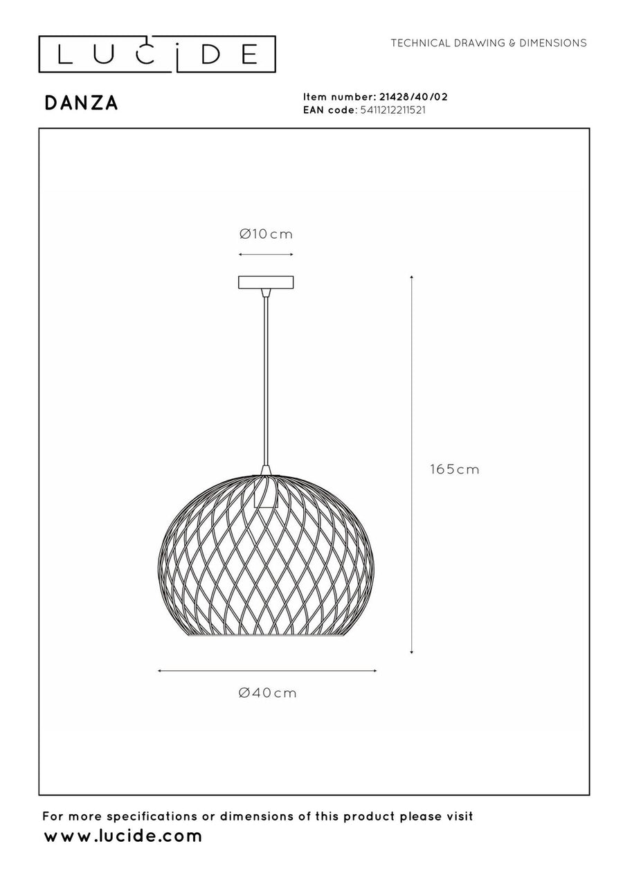 Lucide DANZA hanglamp Ø 40 cm, E27, matgoud / messing