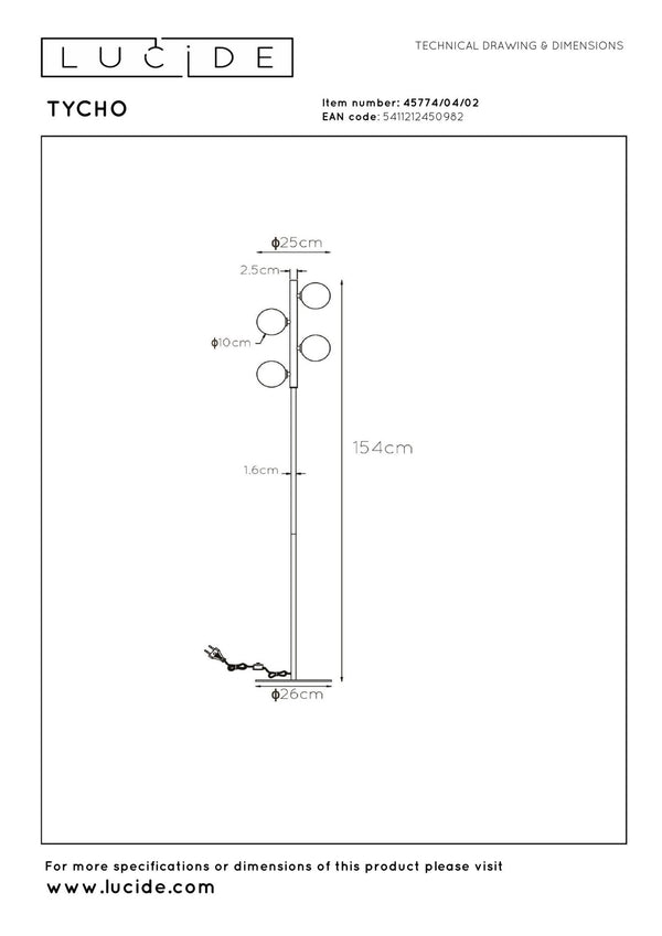 Lucide TYCHO vloerlamp 4 × G9, matgoud / messing