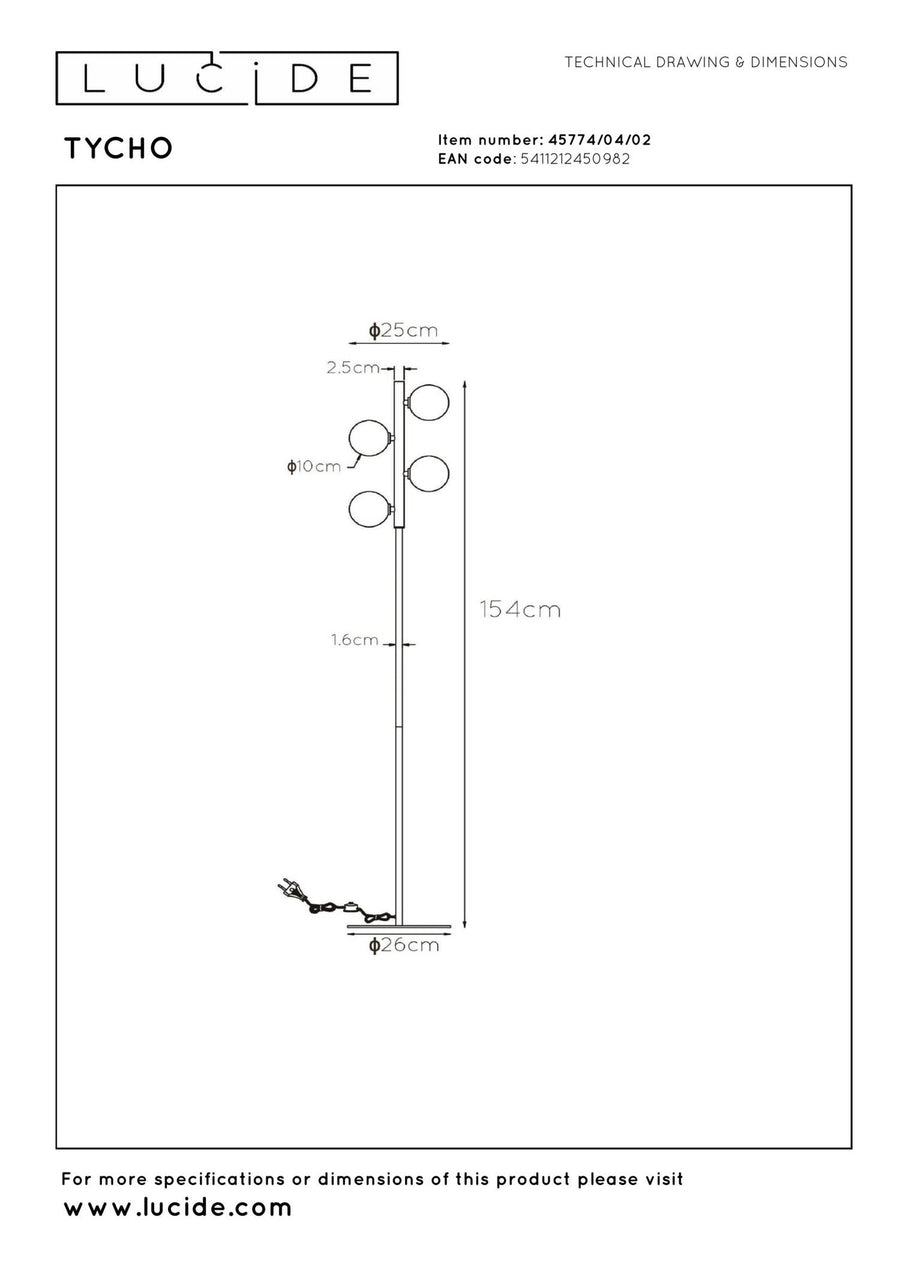Lucide TYCHO vloerlamp 4 × G9, matgoud / messing