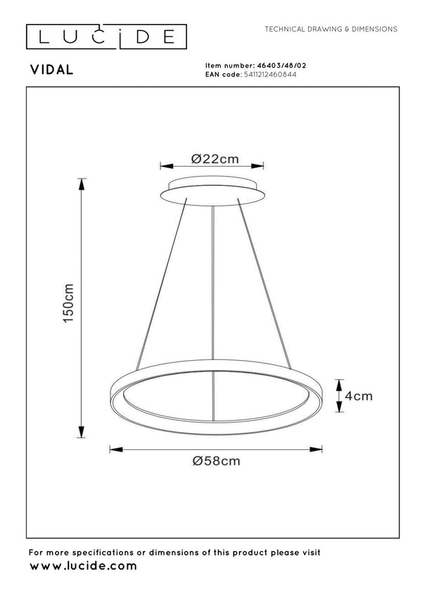 Lucide VIDAL dimbare LED-hanglamp Ø 58 cm, 48 W, matgoud / messing