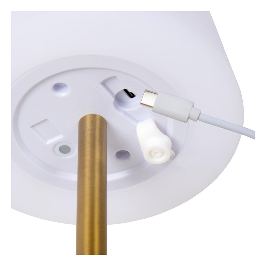 Lucide TYON oplaadbare LED-tafellamp voor binnen en buiten met dimfunctie, Ø 15 cm, 2 W, IP65, matgoud / messing