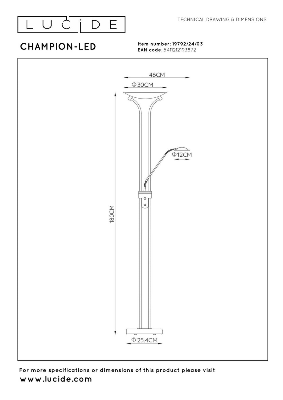 Lucide CHAMPION-LED dimbare LED-leesvloerlamp brons