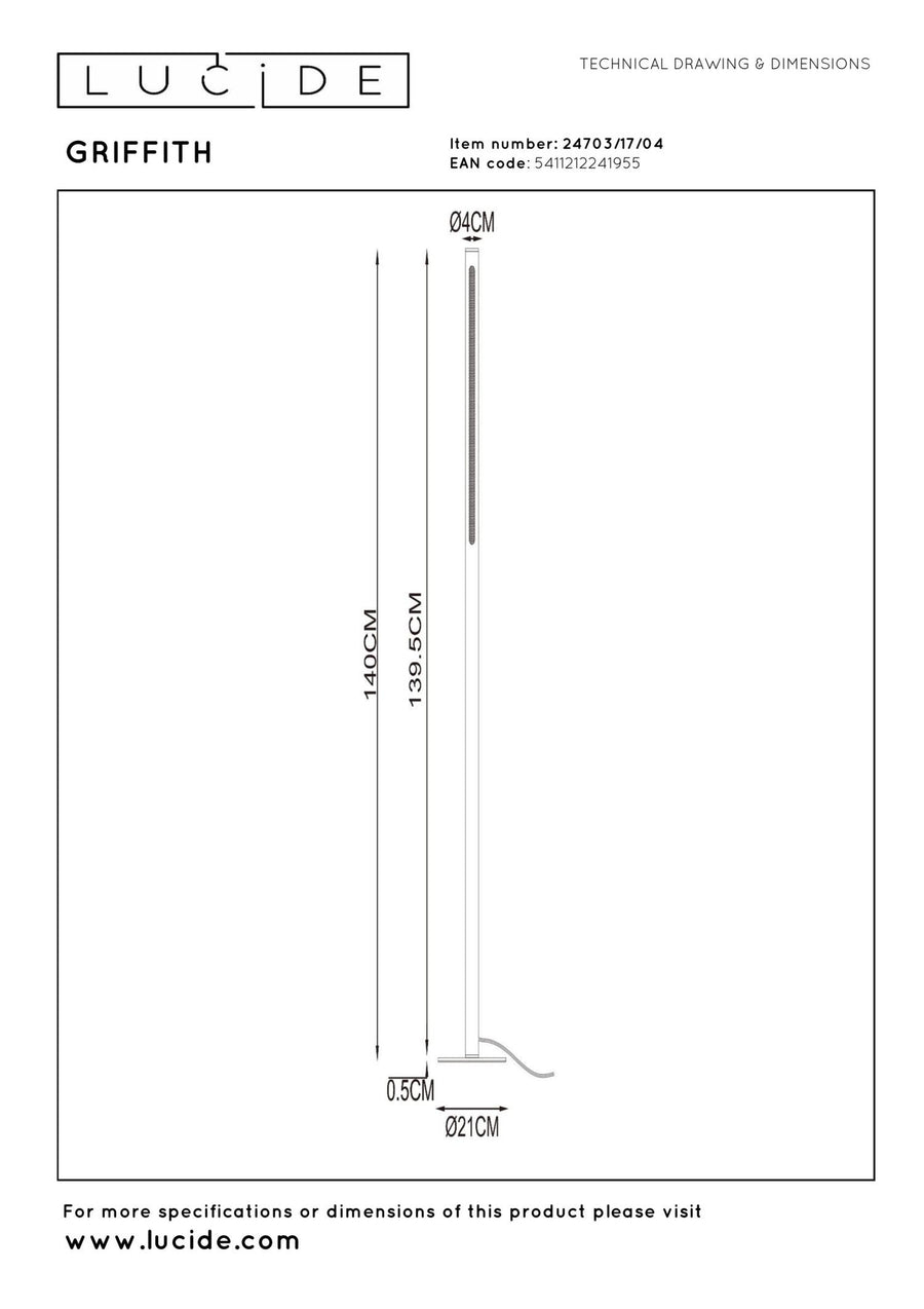 Lucide GRIFFITH dimbare LED-vloerlamp Ø 21 cm, 18 W, 2700–4000 K, brons
