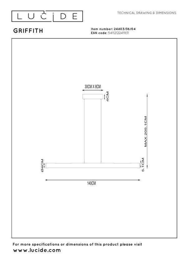 Lucide GRIFFITH dimbare LED-hanglamp 33 W, 2700–4000 K, brons