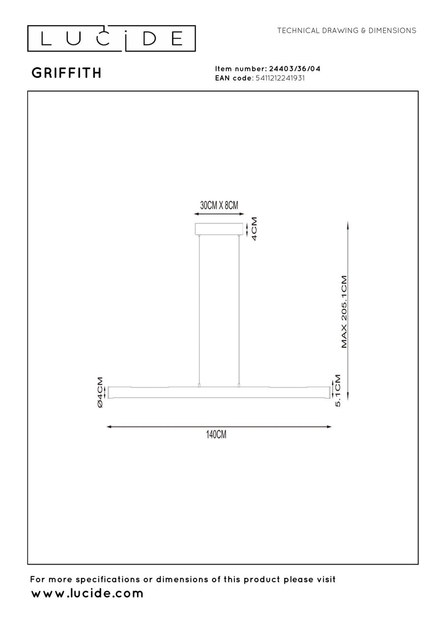 Lucide GRIFFITH dimbare LED-hanglamp 33 W, 2700–4000 K, brons