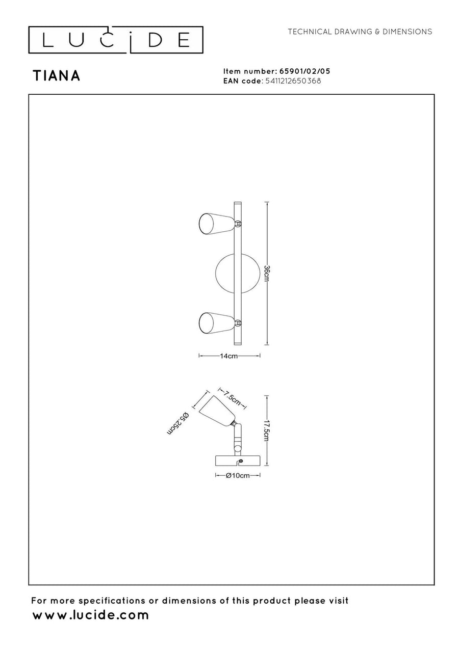 Lucide TIANA wandspot 2 × GU10, champagne