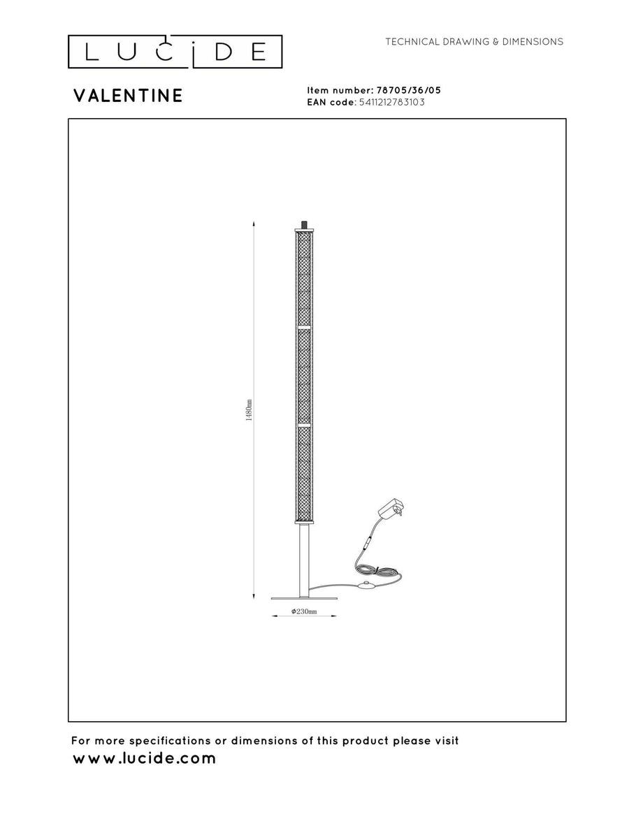 Lucide VALENTINE dimbare LED-vloerlamp Ø 23 cm, 37 W, 2200–3000 K, champagne