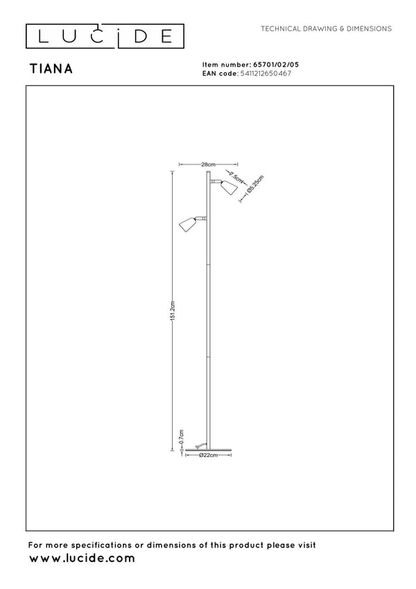 Lucide TIANA vloerlamp 2 × GU10, champagne