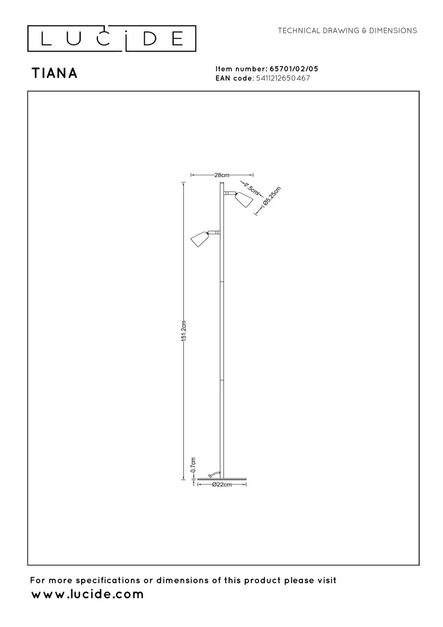 Lucide TIANA vloerlamp 2 × GU10, champagne