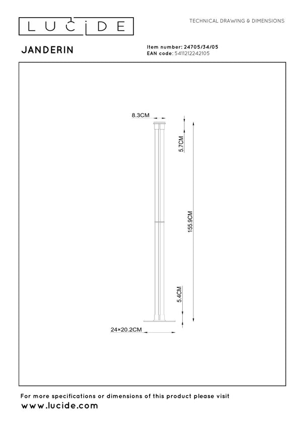 Lucide JANDERIN dimbare LED-vloerlamp met bewegingssensor 2 × 17 W, 2200–3300 K, champagne