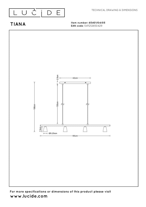 Lucide TIANA hanglamp 4 × GU10, champagne